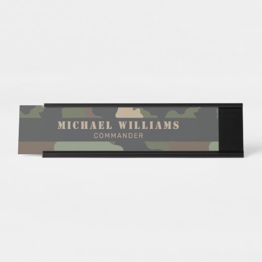 Camouflage Woodland Camo Militaire Khaki Tan Black Bureau Naambordje (Voorkant)