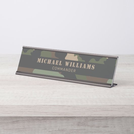 Camouflage Woodland Camo Militaire Khaki Tan Black Bureau Naambordje (Voorkant)