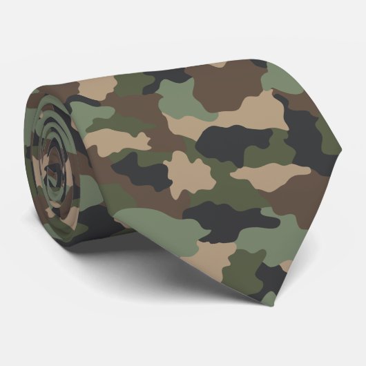 Camouflage Woodland Camo Militaire Khaki Tan Black Stropdas (Opgerold)