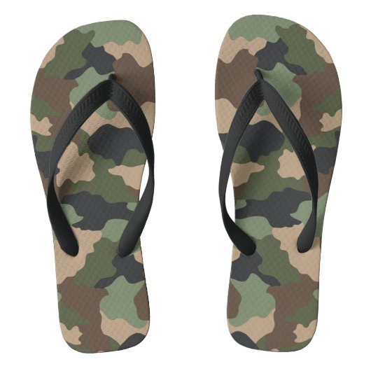 Camouflage Woodland Camo Militaire Khaki Tan Black Teenslippers (Voetbed)