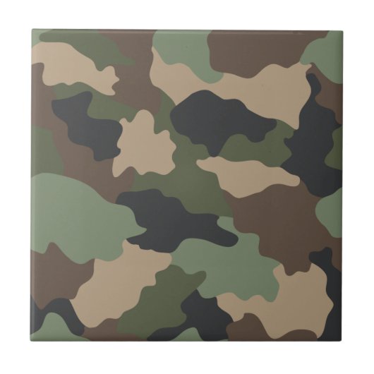 Camouflage Woodland Camo Militaire Khaki Tan Black Tegeltje (Voorkant)