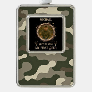 Camouflage Woodland First Deer Photo Frame Verzilverd Omlijst Ornament