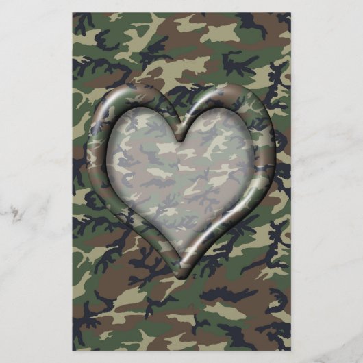 Camouflage Woodland Forest Heart op Camo Briefpapier (Voorkant)