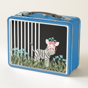 Camouflage Zebra Met Blauwe Bloemen Broodtrommel