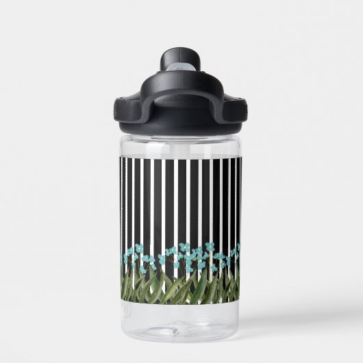 Camouflage Zebra met blauwe bloemen waterfles (Achterkant)