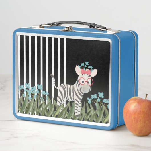 Camouflage Zebra met Blue Flowers Lunchbox (In situ)