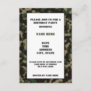Camouflaged Birthday Party Invitation Card Kaart