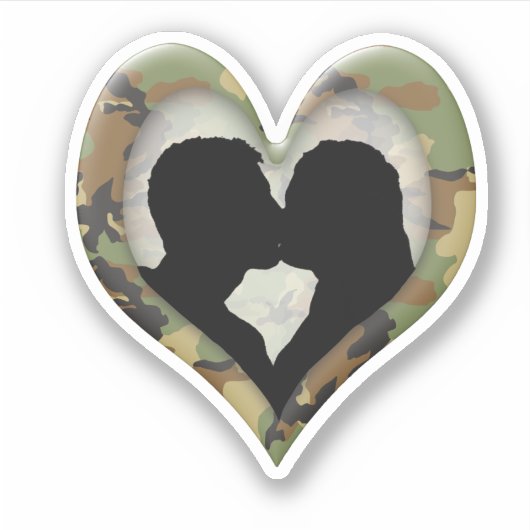 Camouflagehart met koppel dat zoent sticker (Voorkant)