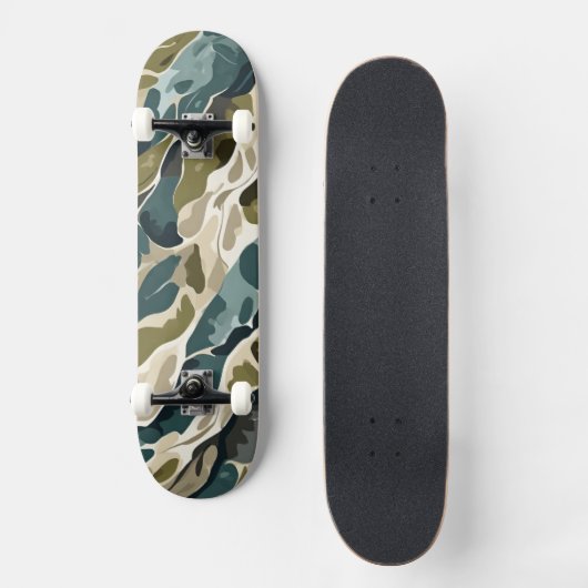 Camouflageontwerp in groen en beige persoonlijk skateboard (Voorkant)