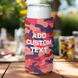 Camouflagepatroon - Blauwe Koraal met Bloktekst Seltzer Blikjeskoeler