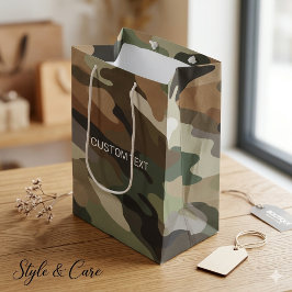 Camouflagepatroon met aangepaste tekst middelgrote medium cadeauzakje