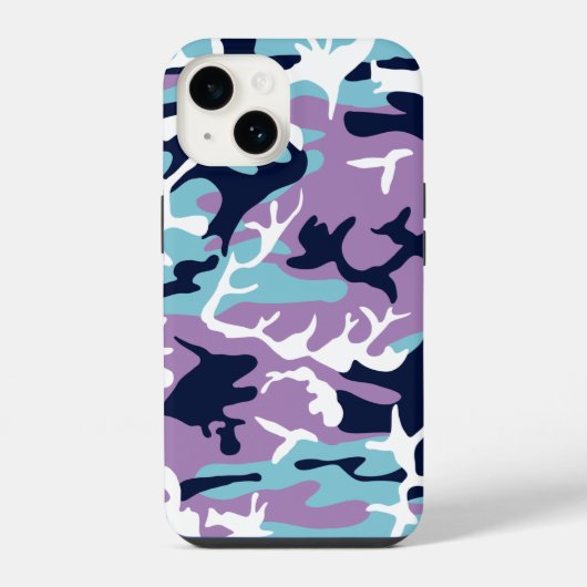 Camouflagepatroon - Paars Marineblauw Wit iPhone Hoesje (Achterkant)