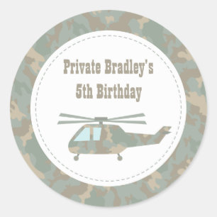 Camouflageprint Helikopter Leger Jongens Verjaarda Ronde Sticker