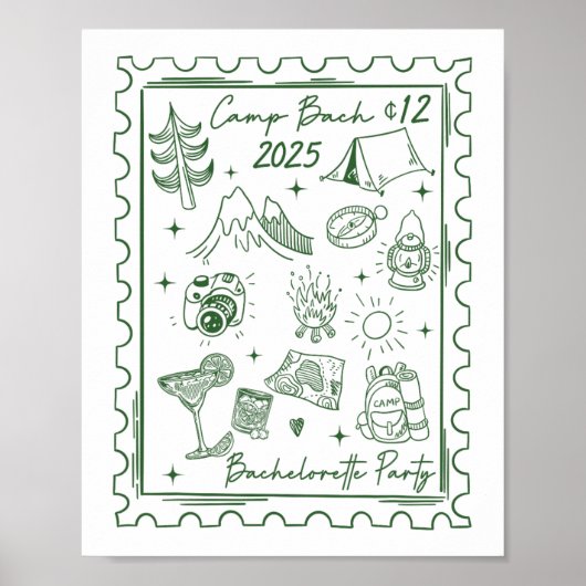 Camp Bach 2025 Team Bride Retro Camping Bacheloret Poster (Voorkant)