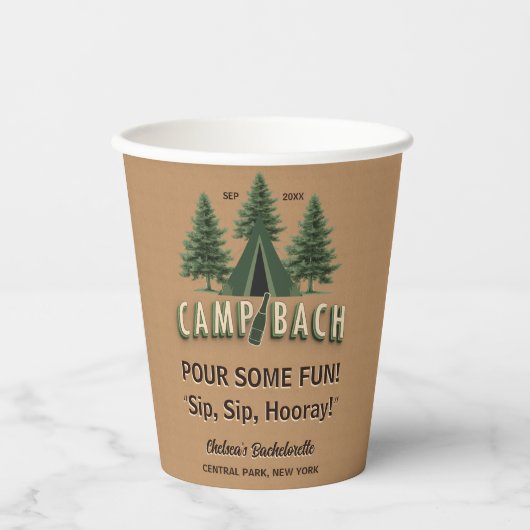 Camp Bach Bachelorette Rustieke Tent Party Custom Papieren Bekers (Voorkant)