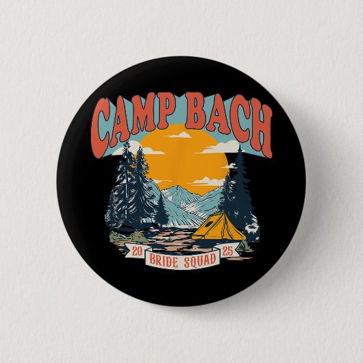 Camp Bach Bride Squad 2025 Retro Camping Bachelore Ronde Button 5,7 Cm (Voorkant)