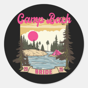 Camp Bach Bruid Bruidsmeisje Retro Camping Bachelo Ronde Sticker