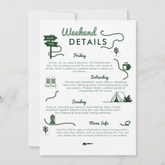 Camp Bach Green 3-daagse Camping Bachelorette Part Kaart (Achterkant)