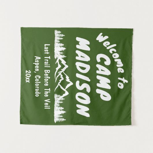 Camp Bachelorette Berg Camping Party Prop Sign Wandkleed (Voorkant (horizontaal))