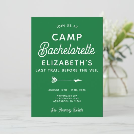 Camp Bachelorette bewerkbare partij Kaart (Staand voorkant)
