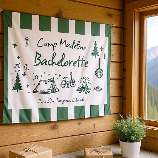 Camp Bachelorette Camping Hand getrokken groen Wel Wandkleed