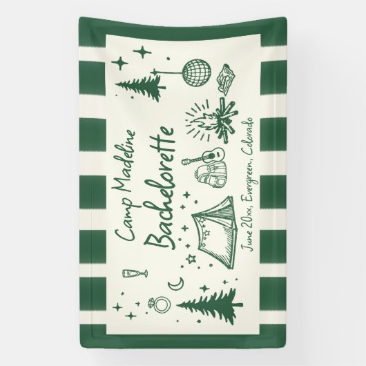 Camp Bachelorette Camping Hand getrokken groene st Spandoek (Verticaal)