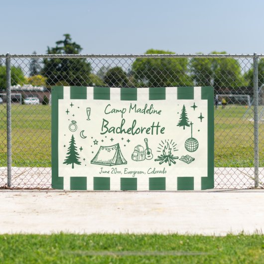 Camp Bachelorette Camping Hand getrokken groene st Spandoek (Insitu)