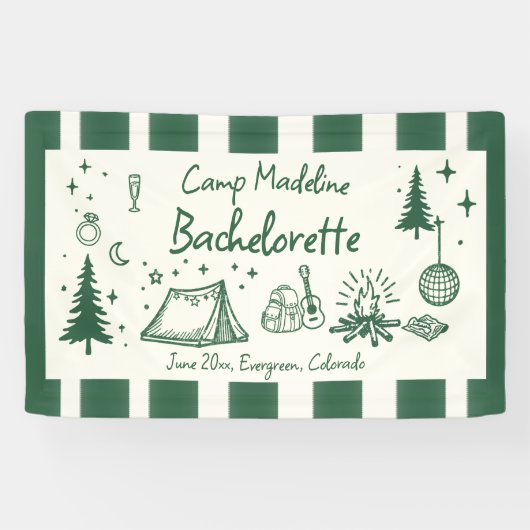 Camp Bachelorette Camping Hand getrokken groene st Spandoek (Horizontaal)