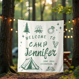 Camp Bachelorette Camping Welkom Groene Hand getro Wandkleed
