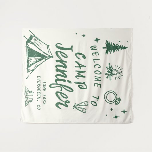 Camp Bachelorette Camping Welkom Groene Hand getro Wandkleed (Voorkant (horizontaal))