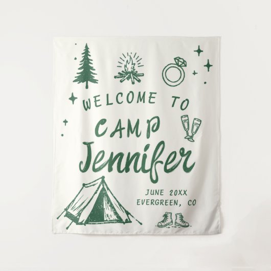Camp Bachelorette Camping Welkom Groene Hand getro Wandkleed (Voorkant)