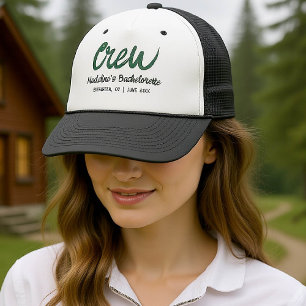 Camp Bachelorette Crew Hand getekend Schrijven Gro Trucker Pet