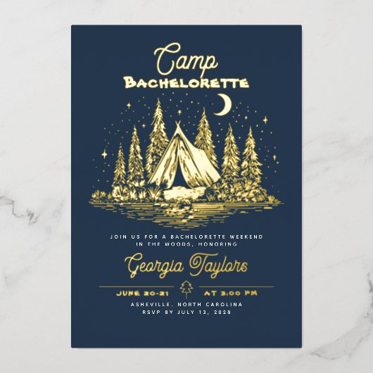 Camp Bachelorette Foil Invitation Folie Uitnodiging (Voorkant)
