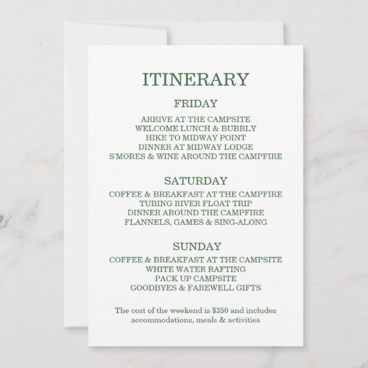 Camp Bachelorette Green Weekend Uitnodiging (Achterkant)