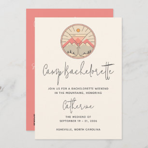 Camp Bachelorette Modern Roze Script Weekend Kaart