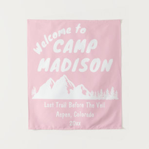 Camp Bachelorette Mountain Party Licht Roze Teken Wandkleed