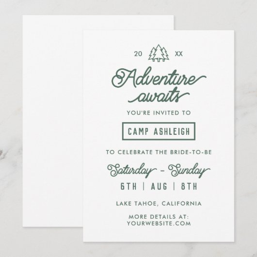 Camp Bachelorette Party Avontuur wacht Kaart (Voorkant / Achterkant)