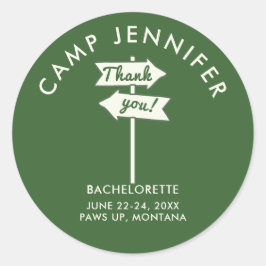 Camp Bachelorette Party Bos Groen Dank u Ronde Sticker