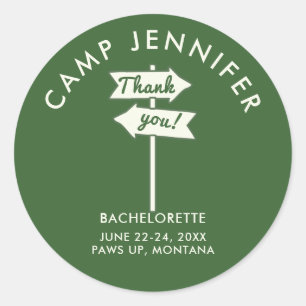 Camp Bachelorette Party Bos Groen Dank u Ronde Sticker