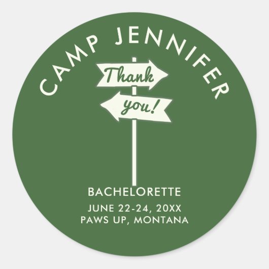 Camp Bachelorette Party Bos Groen Dank u Ronde Sticker (Voorkant)