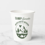 Camp Bachelorette Party Camping Bach  Papieren Bekers<br><div class="desc">A cute hand drawn design featuring bachelorette camping theme illustrations. This green and white camp bach design is ideal for glamping camping bachelorette getaways,  camping girls trip bachelorette parties in mountain,  forest or lake destinations.</div>