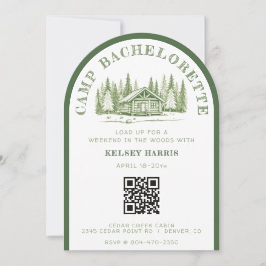 Camp Bachelorette Party Camping Weekend Green Kaart (Voorkant)