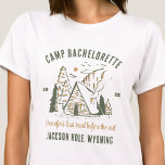 Camp Bachelorette Party Familie Camping Trip Custo T-shirt<br><div class="desc">Beleef avontuur met Camp Bachelorette Party Custom T-shirts! Maak je klaar voor een onvergetelijk vrijgezellenfeest dat buitenopwinding combineert met gepersonaliseerde stijl. Deze op maat gemaakte T-shirts zijn de perfecte aanvulling op uw viering met een kampthema en voegen een vleugje elegantie en individualiteit toe aan uw strandtrip. Verhoog uw kampeerervaring met...</div>