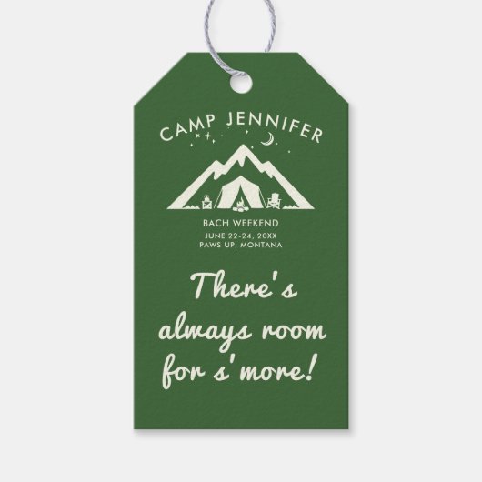 Camp Bachelorette Party Forest Green S'more Cadeaulabel (Voorkant)