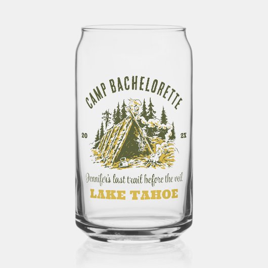 Camp Bachelorette Party Meisjes Camping Trip Custo Blikvorm Glas (Voorkant)