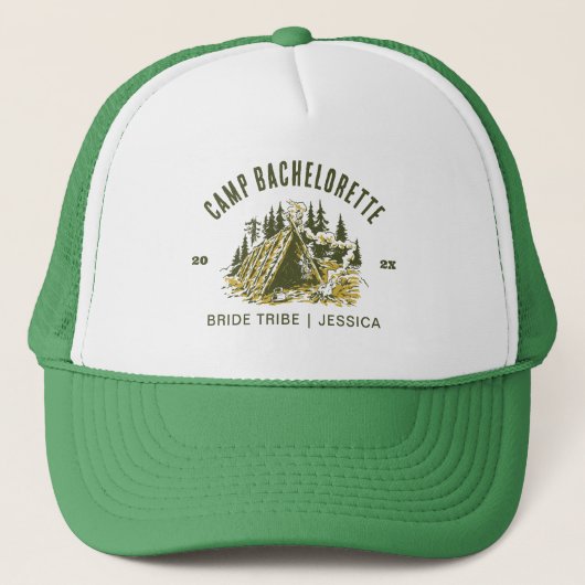 Camp Bachelorette Party Meisjes Camping Trip Custo Trucker Pet (Voorkant)