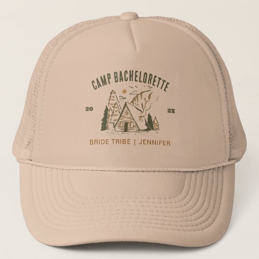 Camp Bachelorette Party Meisjes Camping Trip Custo Trucker Pet (Voorkant)
