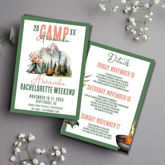Camp Bachelorette Party Reisschema Weekend Kaart