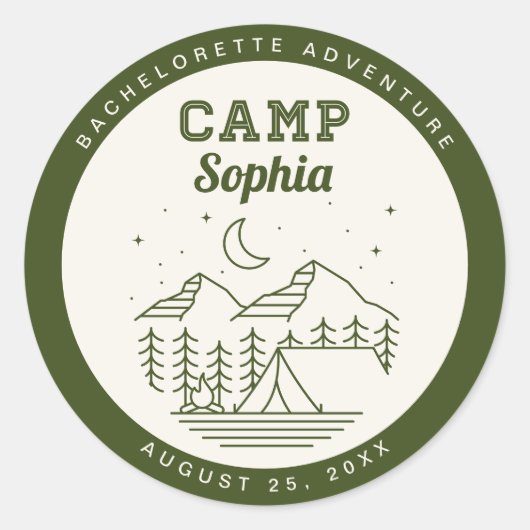 Camp Bachelorette Party Ronde Favor Stickers (Voorkant)