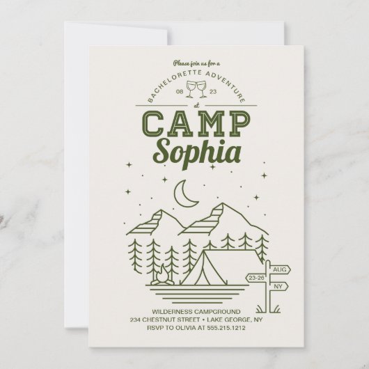 Camp Bachelorette Party Route Camping Kaart (Voorkant)